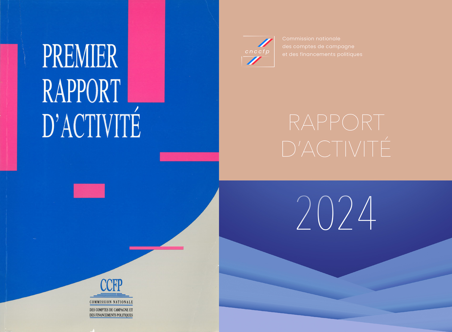 Couverture du tout premier rapport d'activité de la Commission et de celui à paraître.